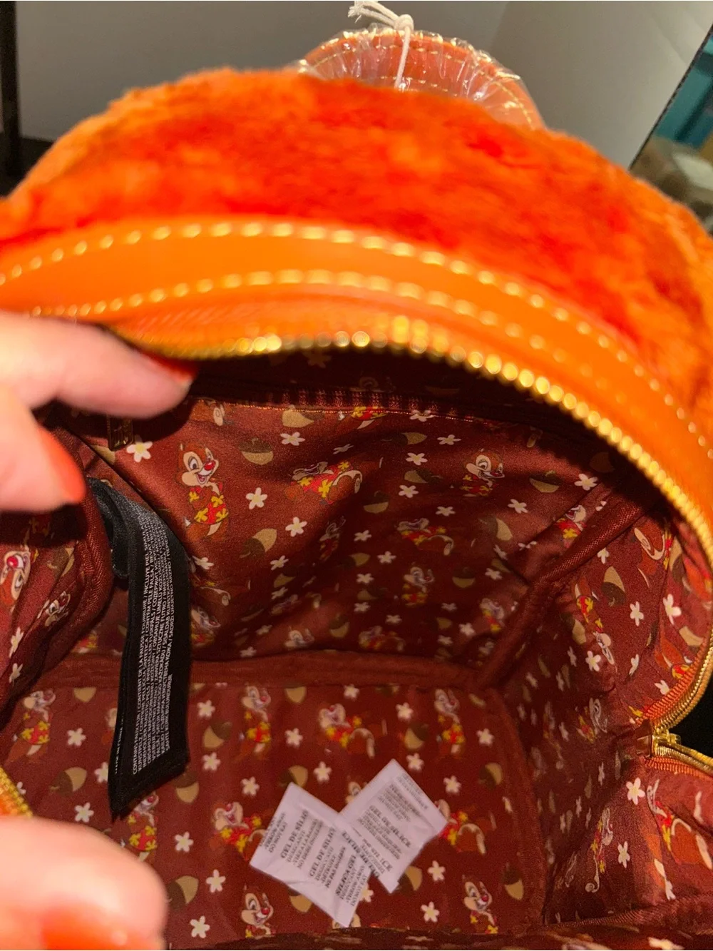 Disney Orange Dale Plush Mini Backpack with Yellow Floral Accents